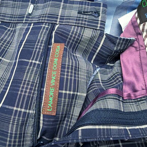 Etro Pants Mens Size 36 x 34 Cotton 54 Italy Blue Plaid - Picture 6 of 16